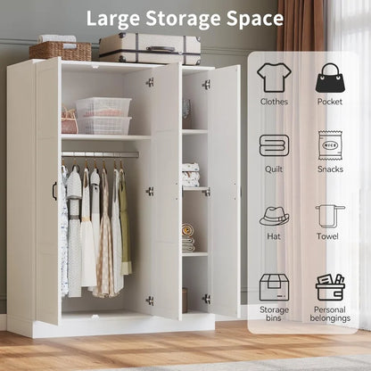 3‑Door Armoire Wardrobe with Mirror – White