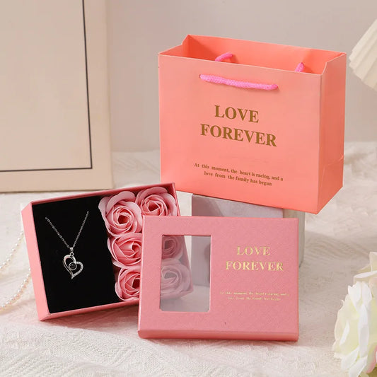 Mother's Day Jewelry Gift Packaging Box 6 Soap Rose Pendant Ring Bracelet Eternal Flower Window Opening Jewelry Box Romantic Bag