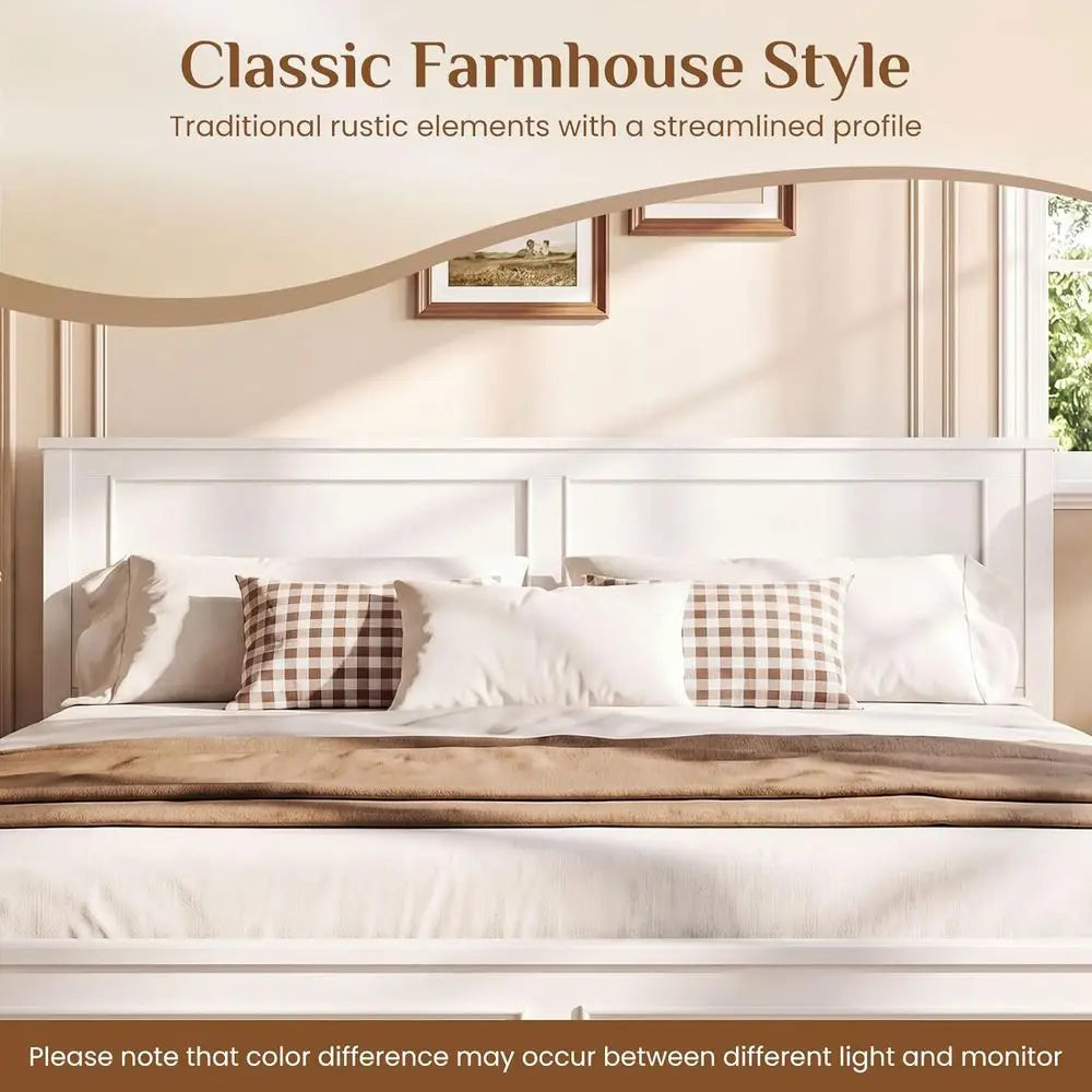 Full Size Farmhouse Wood Bed Frame with Headboard
