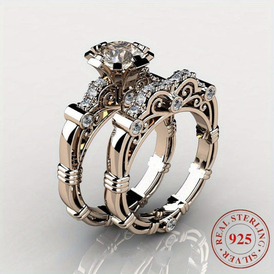 2pcs of 925 Silver Engagement and Wedding Ring Sets, Couple Ring Sets, Women's Couple Ring Sets