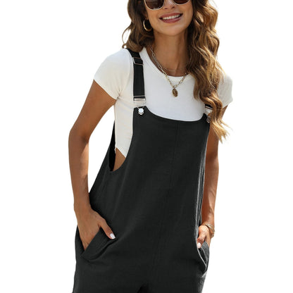 Women's Sleeveless Cotton-Linen Jumpsuit | Comfy Palazzo Style with Pockets | Easy-Care Casual Wear for Spring to Fall