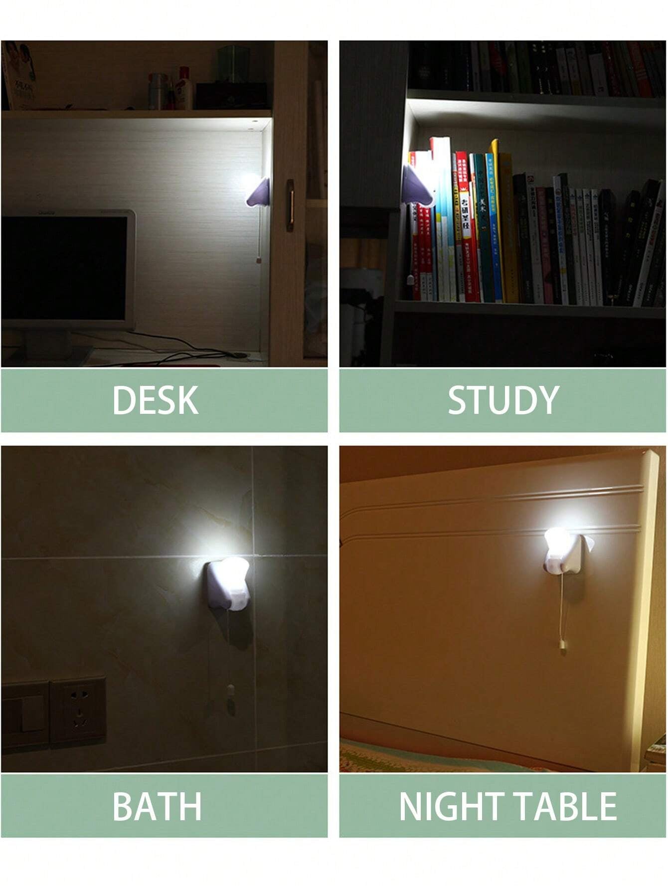 1Pc Portable White Led Bulb, Closet Light, Night Light, Battery Operated Wall Light with Pull Chain, Self-Adhesive Cabinet Light for Study/Bathroom/Bedroom