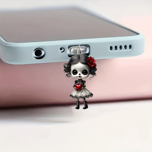 Universal Phone Dust Cover Pendant with Black Themed Doll Dust Plug, Suitable for iPhone/ Type-C/ Android, Comes with Protective Phone Accessories