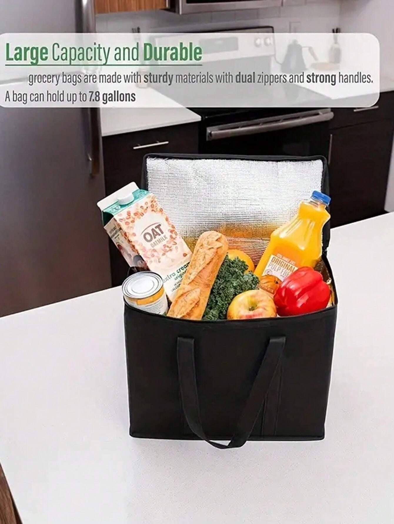 Insulated Grocery Bags Large Capacity Insulation Bag, Reusable Grocery Tote, Soft Cooler Bag, Hot & Cold Takeout or Food Delivery Bag, Lightweight, Sturdy Zipper, Foldable, Stands Upright Portable Summer Travel Holiday School Supplies Camping Equipment for Outdoor and Camping Camping Gear