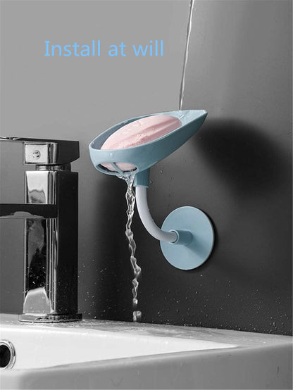 Leaf-Shaped Soap Holder with Suction Cup - Bathroom Soap Dish Tray and Container