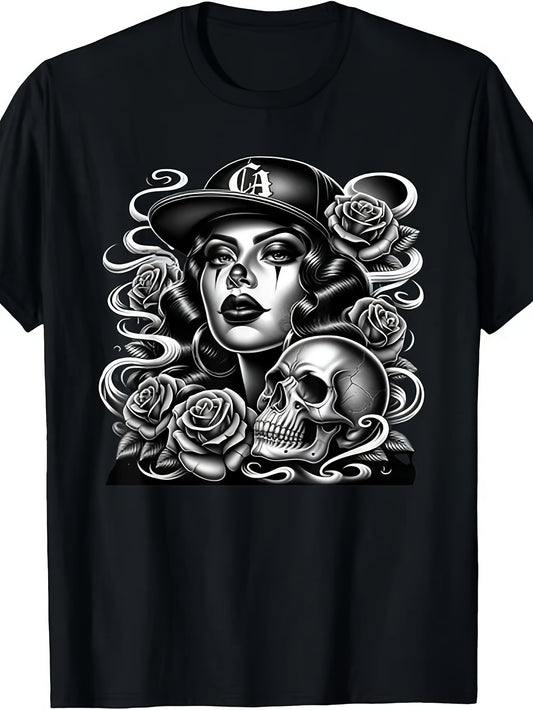 Mexican Street Culture Lowrider Beautiful Latina Women T-Shirt Same style for men and women 2025 summer short-sleeved printed T-shirt pure 220G, Casual Wear, Summer Fashion, Retro Design, Streetwear Aesthetic, Breathable Mate