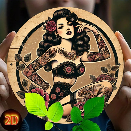 [Vintage Rose Tattoo Sign] Vintage Rose Tattoo Lady Metal Sign - 8x8 Inch Retro Iron Wall Art for Home, Bar, Cafe, Garage Decor, Tin Sign, Sensual Style