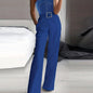 Rhinestone Embellished Wide Leg Jumpsuit - Sleeveless, Halter Neck, Slim Waist, Cut Out, Micro Elasticity, Polyester Fabric - Hand Wash, Summer Casual Wear for Women