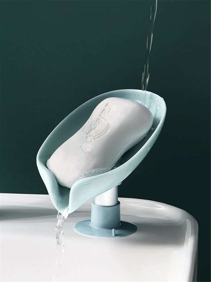 Leaf-Shaped Soap Holder with Suction Cup - Bathroom Soap Dish Tray and Container