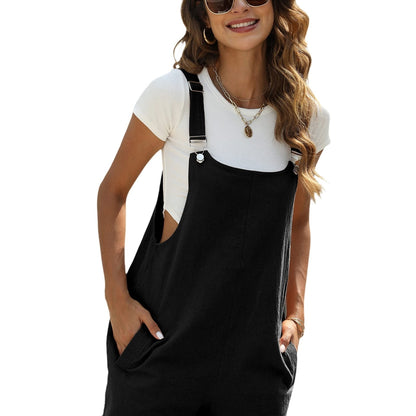 Women's Sleeveless Cotton-Linen Jumpsuit | Comfy Palazzo Style with Pockets | Easy-Care Casual Wear for Spring to Fall