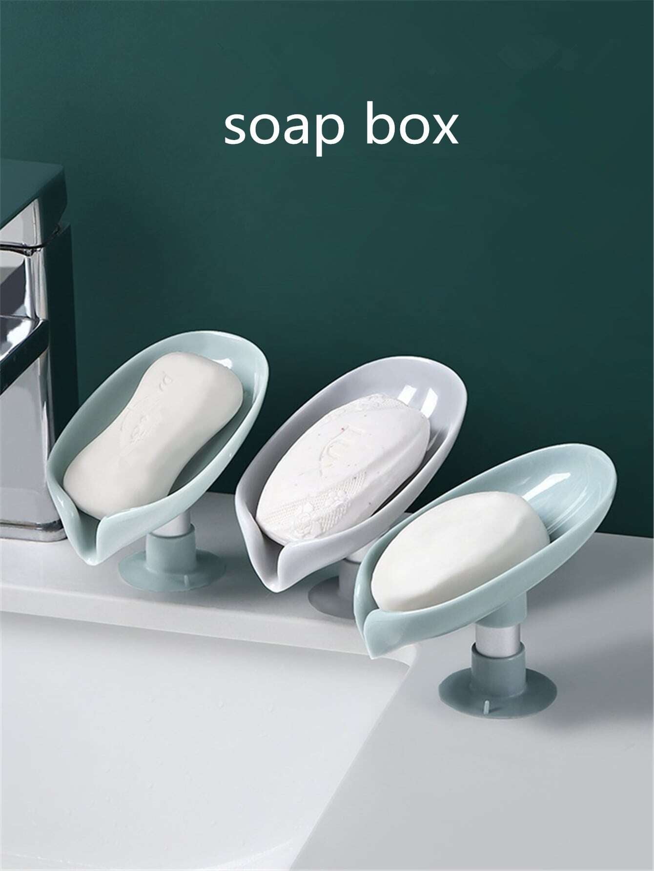 Leaf-Shaped Soap Holder with Suction Cup - Bathroom Soap Dish Tray and Container