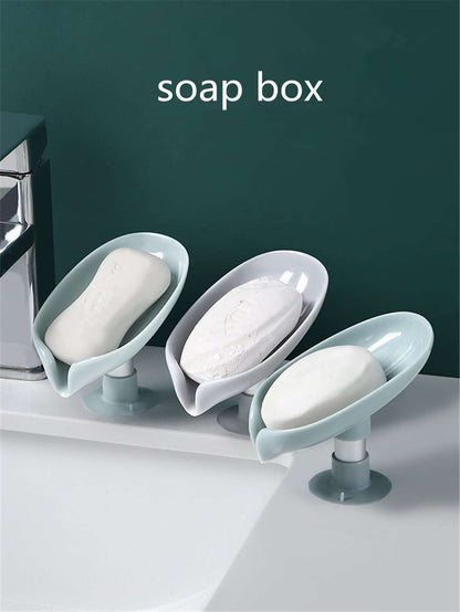 Leaf-Shaped Soap Holder with Suction Cup - Bathroom Soap Dish Tray and Container