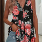 Chic Floral Print V-Neck Blouse - Stylish Sleeveless Top for Spring & Summer - Breathable Casual Wear for Women