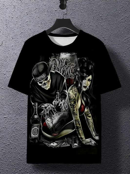 1pc, 100% Cotton, Sexy Women's Pattern Printed T-shirt, Seasonal Casual Men's T-shirt, Round Neck Cotton Short-sleeved T-shirt, Outdoor Sports, Holiday Gifts