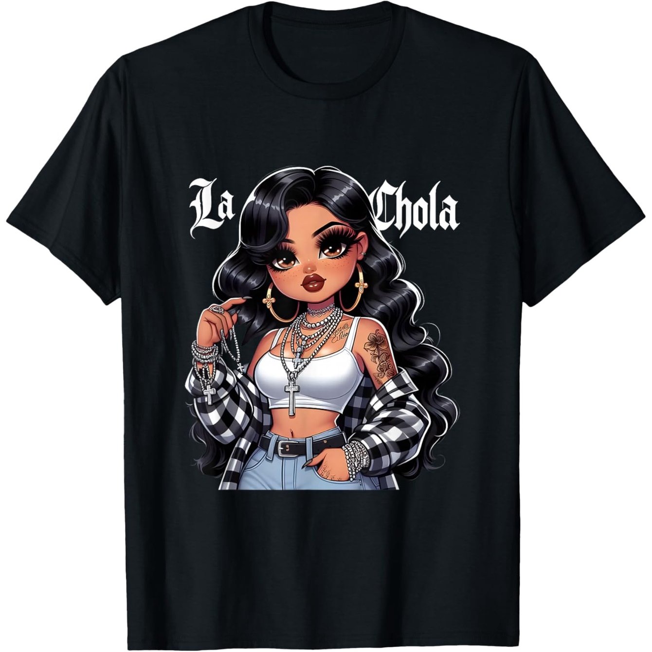 Men'S Chola Chibi Hispanic Heritage Month T-Shirt - 100% Retro Chicana Graphic Tee with La Chola Lettering & Chola Girl Design, Short Sleeve Round Neck Casual Top for Halloween, Thanksgiving, Christmas Gifts, Brown Pride Appa