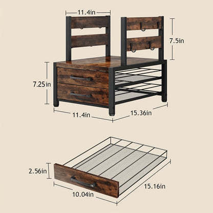 Coffee Capsule Storage Rack And Mug Holder, Double Layer Coffee Machine Stand, K Cup Holder Drawer, 70 Capacity Bean Pod Organizer, Home Kitchen Countertop Organizer, Rustic Brown