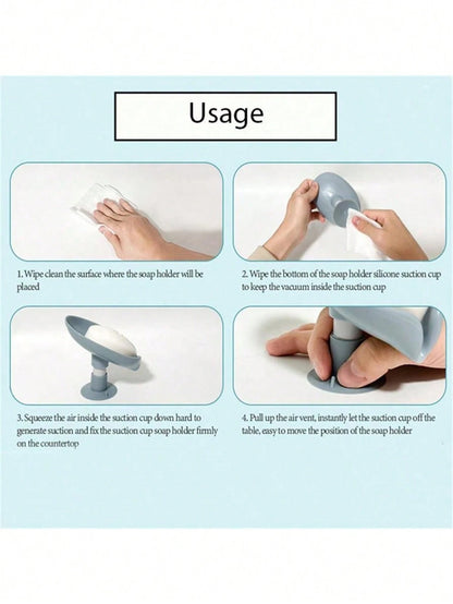 Leaf-Shaped Soap Holder with Suction Cup - Bathroom Soap Dish Tray and Container