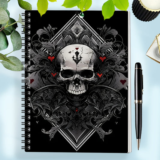 Gothic Skull Spiral Notebook with Red Heart & Ornate Gothic Symbols - Dark Aesthetic Hard Cover Journal, Perforated Pages & Horizontal Ruled Paper for Art, Gothic Diary, Sketchbook - Ideal for, s, Dark Theme Lovers