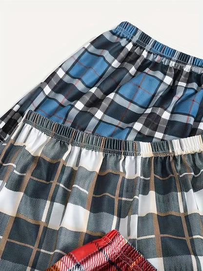 [4pcs Comfy Plaid Lounge Bottoms] 4pcs Plaid Print Lounge Bottoms, Casual & Comfy Elastic Waist Shorts, Women's Sleepwear & Loungewear