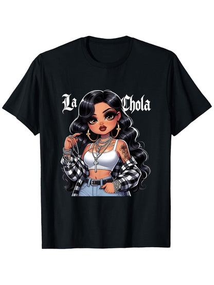 Men'S Chola Chibi Hispanic Heritage Month T-Shirt - 100% Retro Chicana Graphic Tee with La Chola Lettering & Chola Girl Design, Short Sleeve Round Neck Casual Top for Halloween, Thanksgiving, Christmas Gifts, Brown Pride Appa
