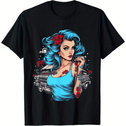 Pinup Girl Pin Up Vintage Retro girls T-Shirt, Suitable for Mens & Womens Outdoor T-Shirt, 100%cotton, S-XXXL