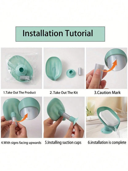 Leaf-Shaped Soap Holder with Suction Cup - Bathroom Soap Dish Tray and Container