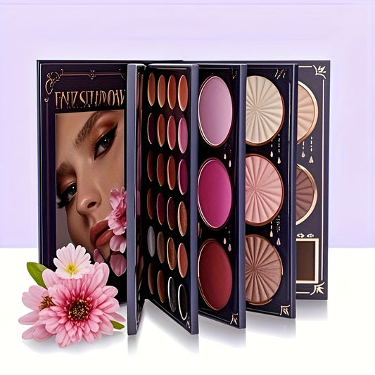 All-in-One Book-Style Makeup Palette with Eyeshadow, Blush, Highlighter, Contour & Lip Gloss - Multi-Functional One-Pan Product for Women &, Beauty Gift, Compact Palette Suitable for -the- Makeup Looks